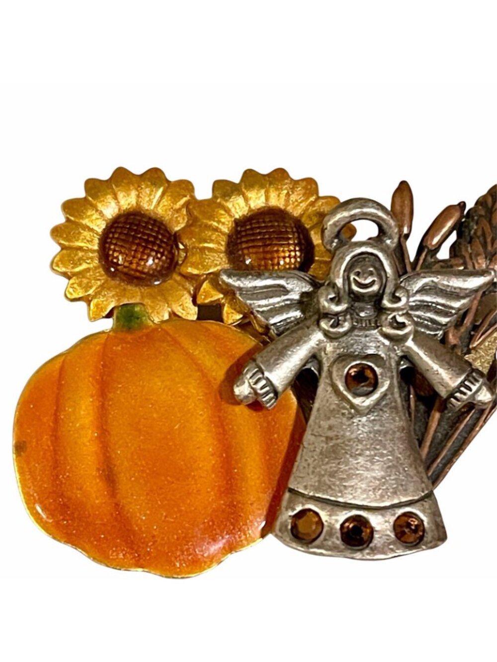 Vintage Thanksgiving Brooch Pin KENNETH COLE Harvest Angel Bronze Copper Pewter - Picture 3 of 8